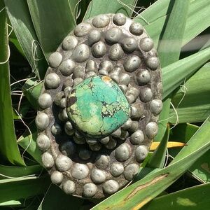Beautiful Handcrafted Artisan Mikal Winn Vintage Turquoise Metal Belt Buckle